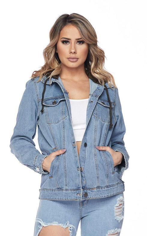 Camouflage Print Hooded Denim Jacket - Blue-Olive - SohoGirl.com